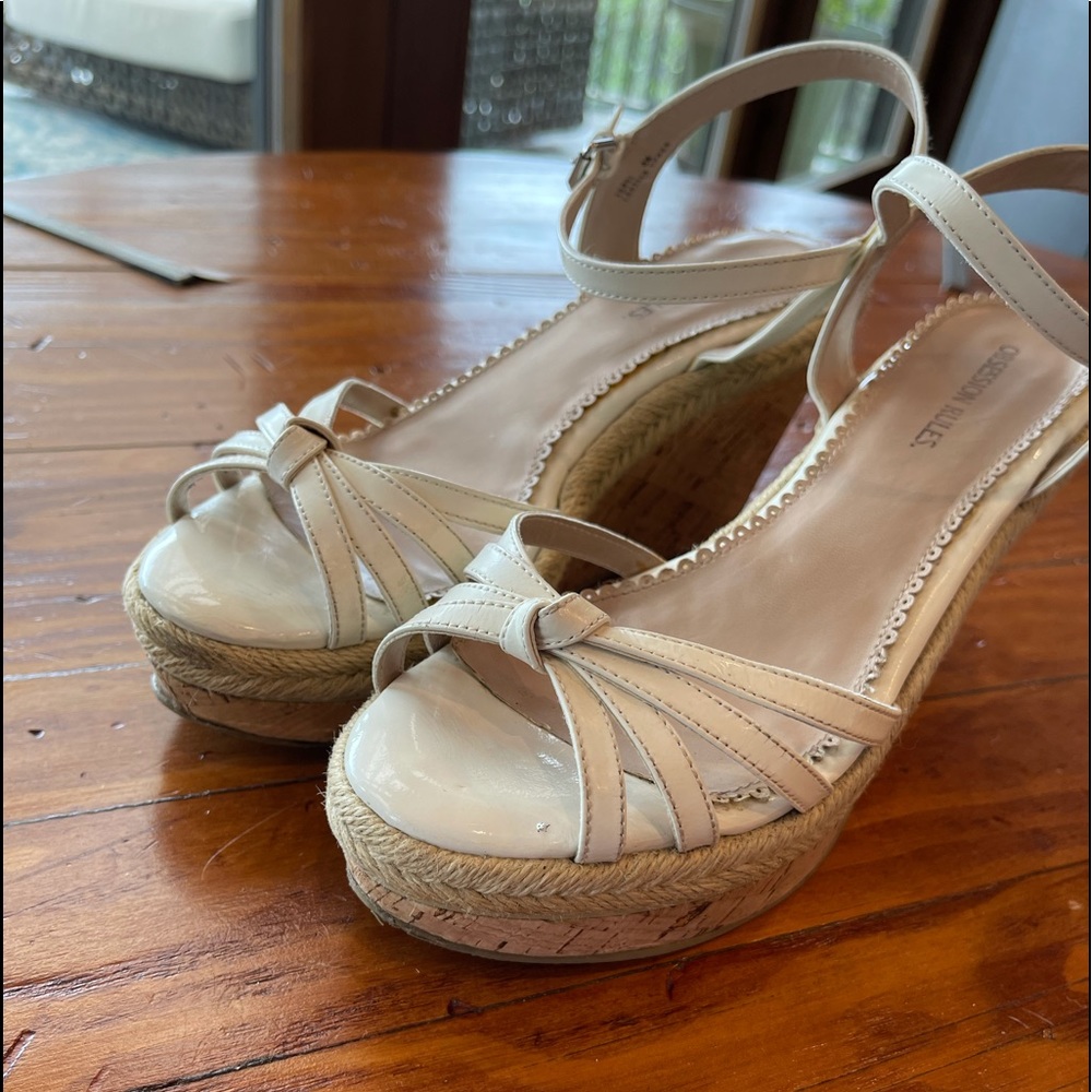 Obsession Rules Strappy Cork Platform Wedges - image 7